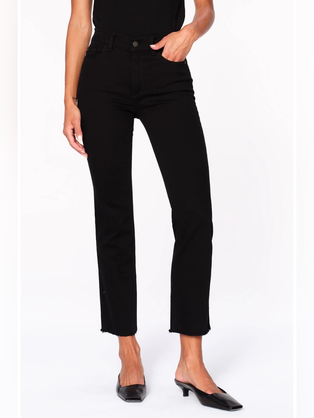 DL1961 Mara Straight Instasculpt Black Peached Raw Ankle Jeans Size 26 EUC